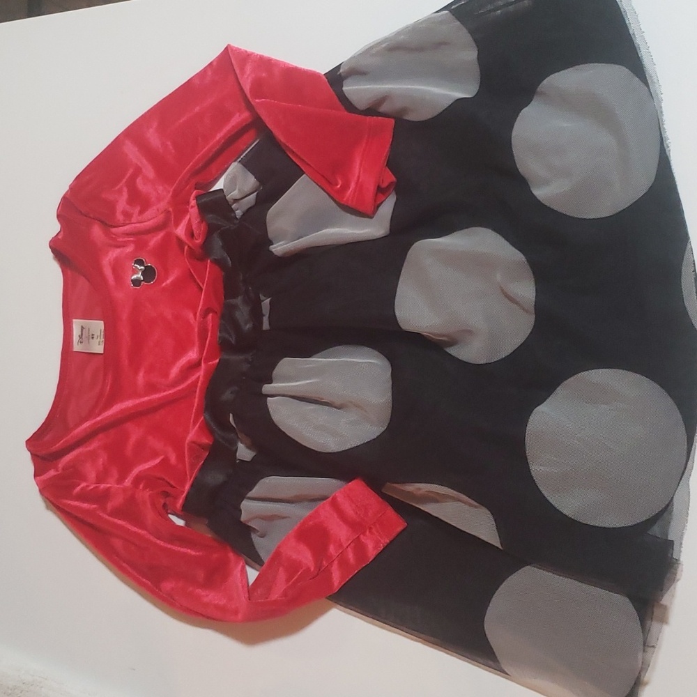 Disney Minnie Mouse Red Velvet Longsleeve with Polkadot Tulle Dress 4T